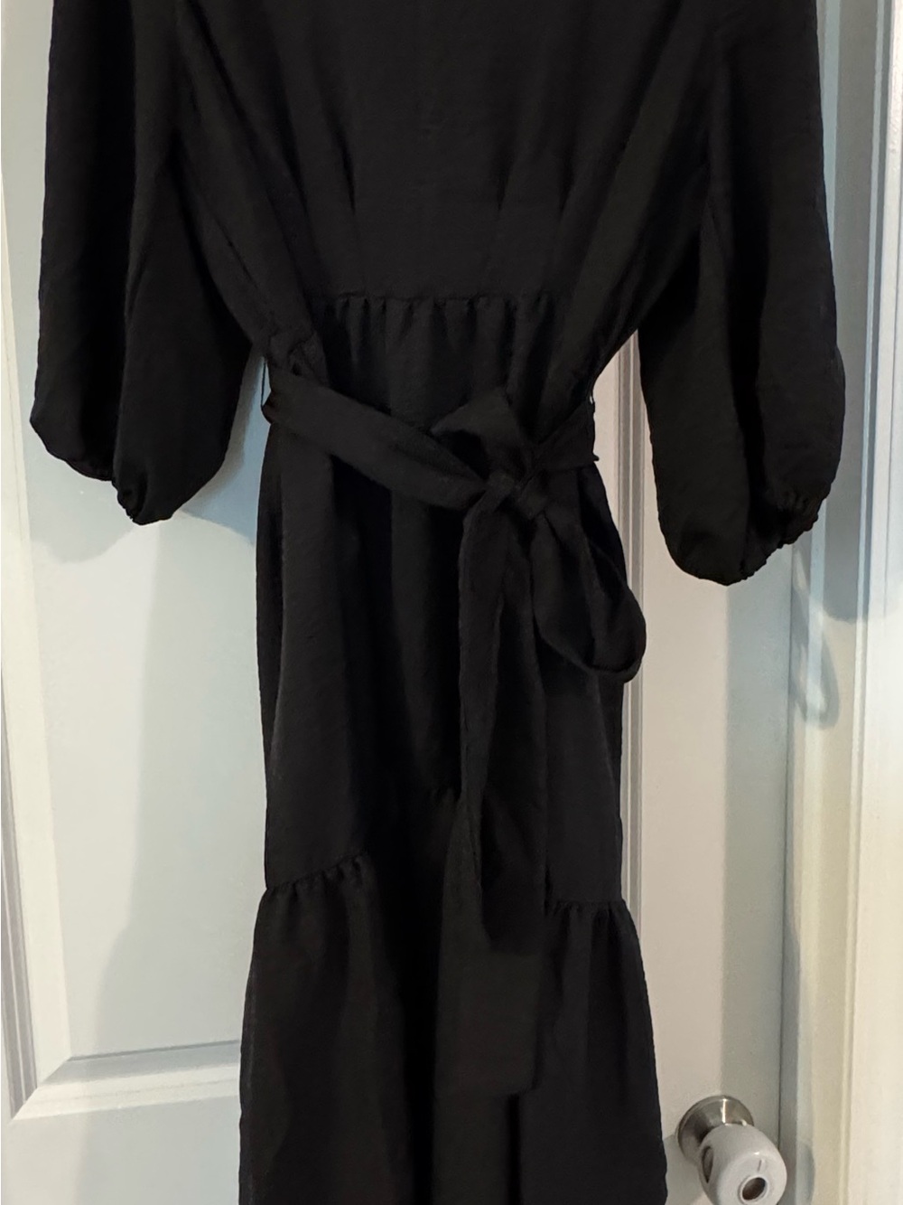 DKNY Black Midi Dress with Tie Waist